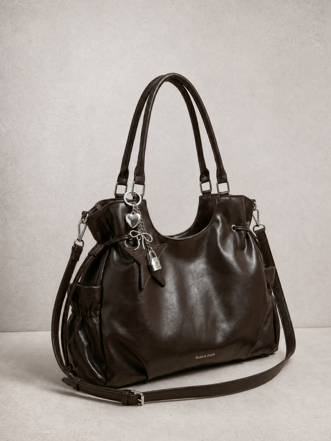 Le Nova tote bag in coffee vegan leather, side view