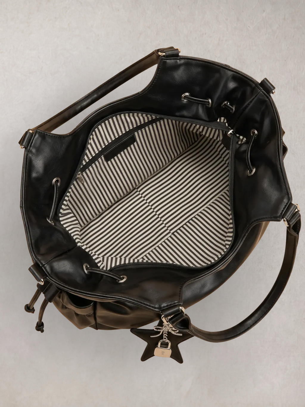 Le Nova tote bag in black vegan leather, side view