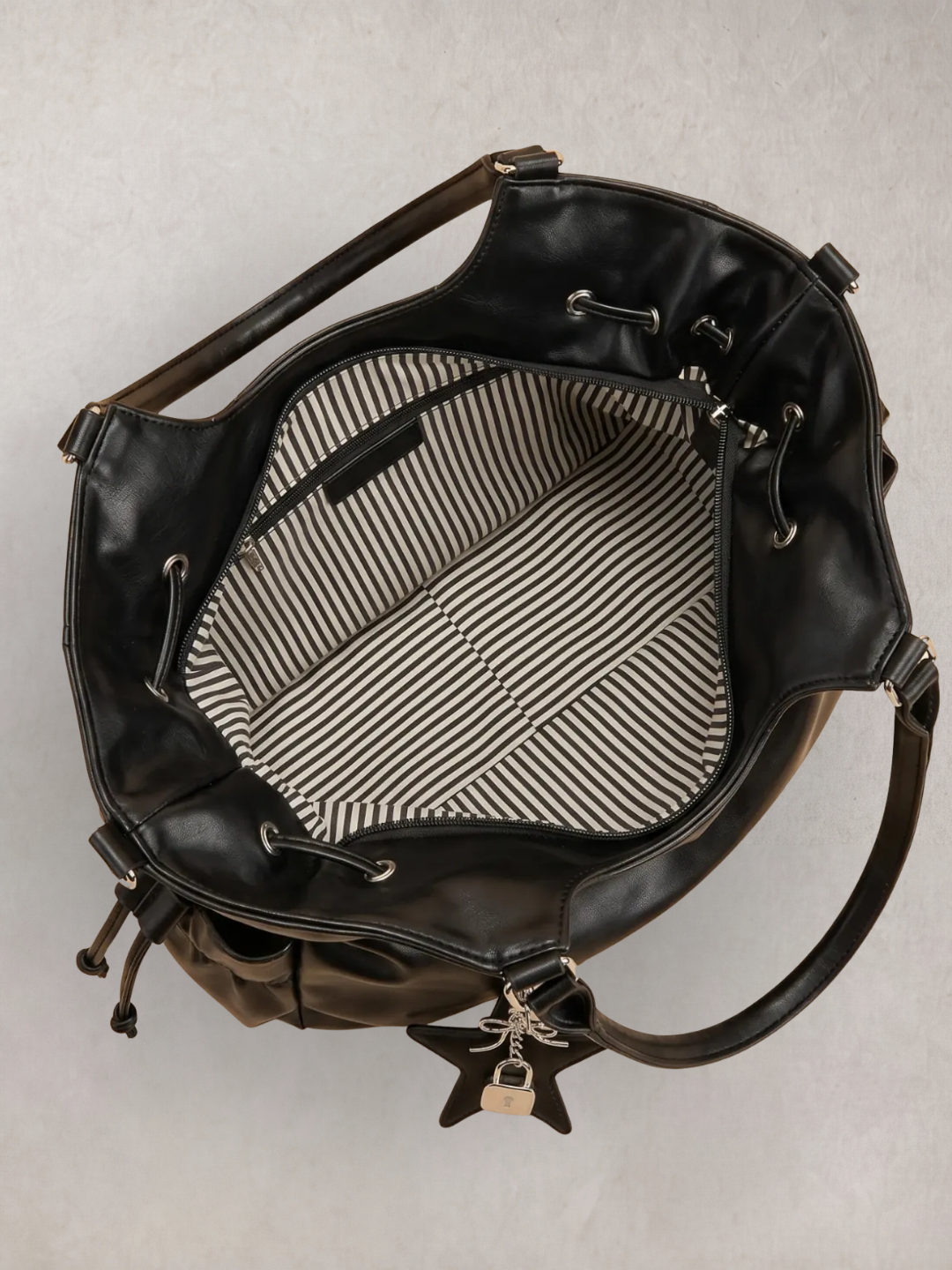 Le Nova tote bag in black vegan leather, side view