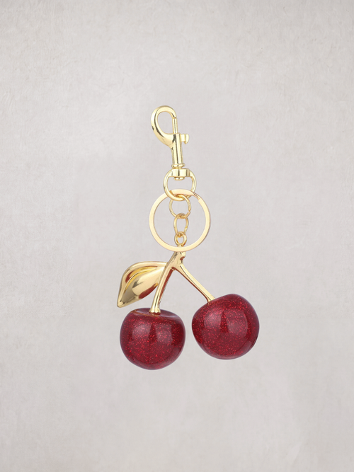 Cherry Charm keychain with gold hardware, product shot