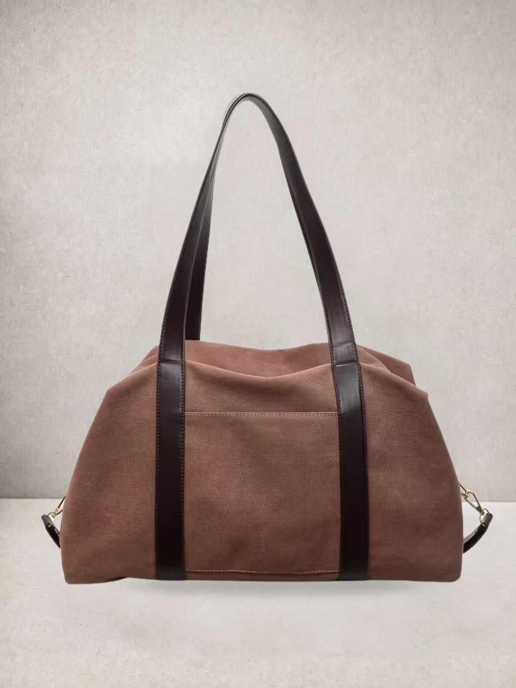 Le Meline tote bag in orange canvas with leather straps, front view