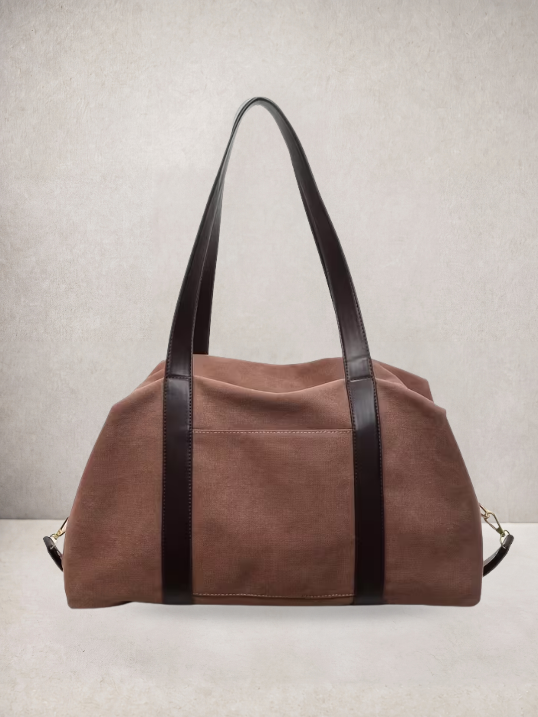 Le Meline tote bag in orange canvas with leather straps, front view