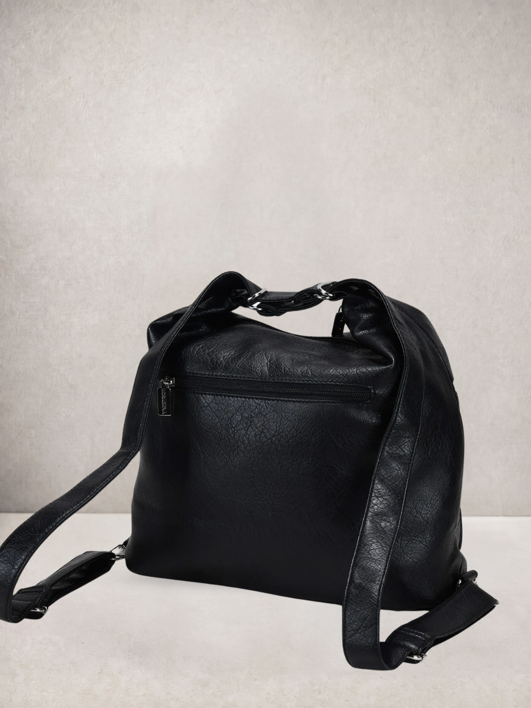 Le Mila bag in black vegan leather, front view