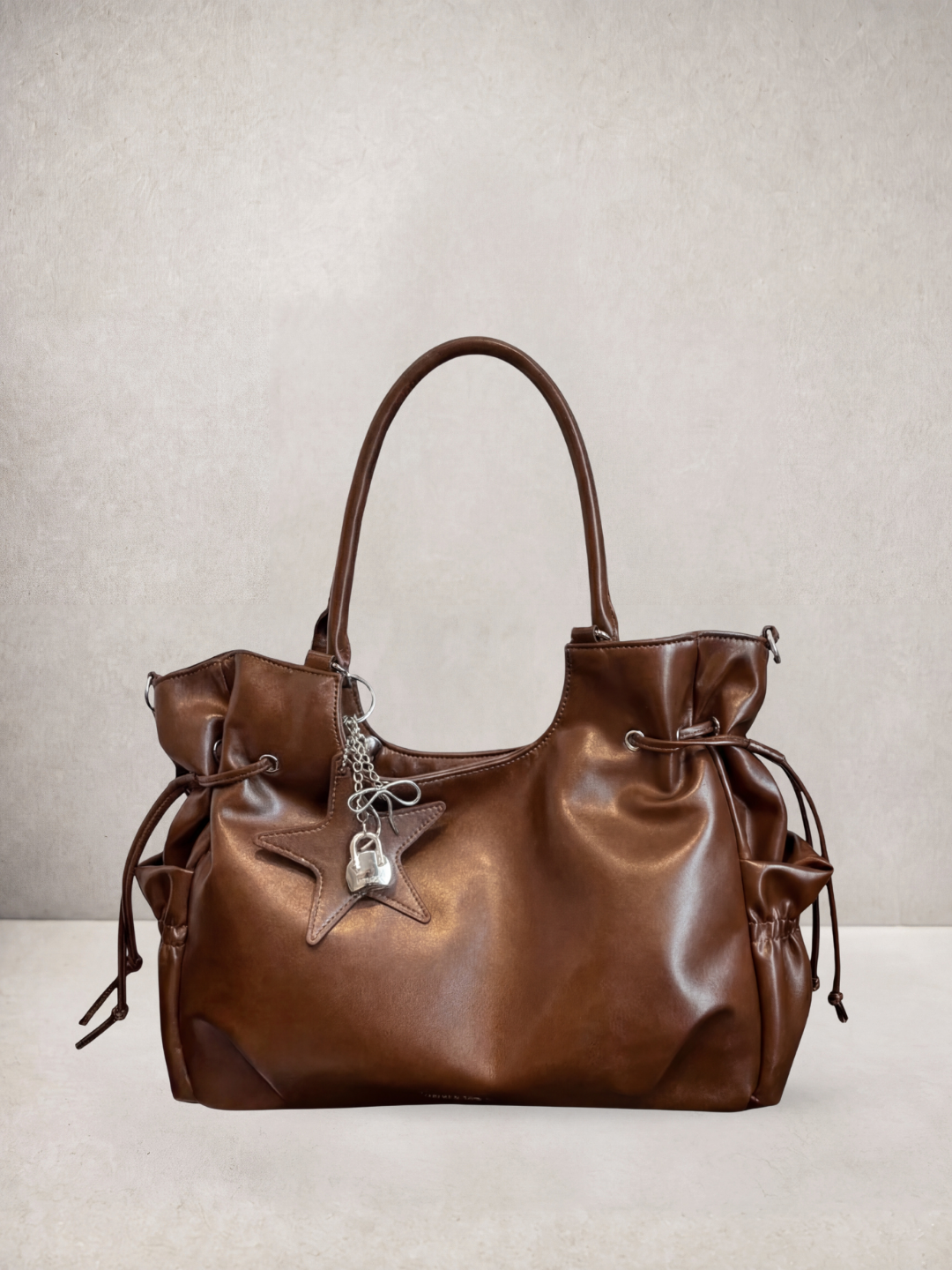 Le Nova tote bag in brown vegan leather, front view