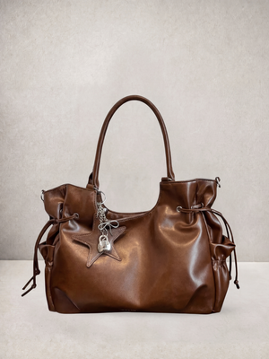 Le Nova tote bag in brown vegan leather, front view