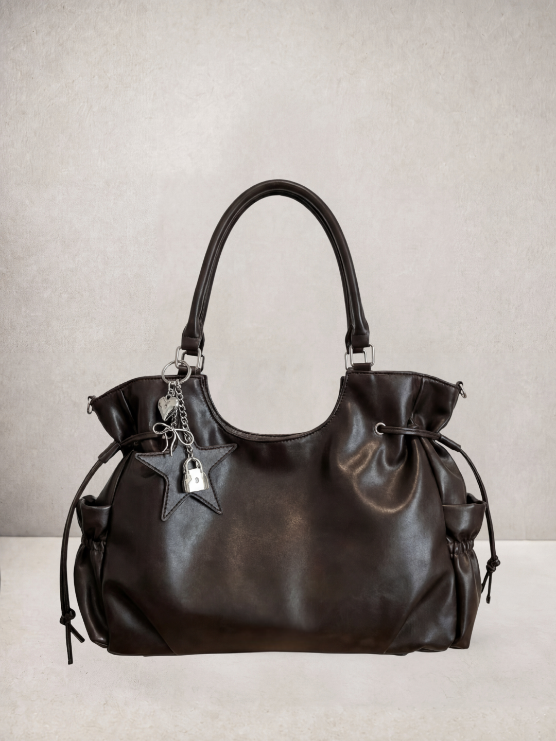 Le Nova tote bag in coffee vegan leather, front view