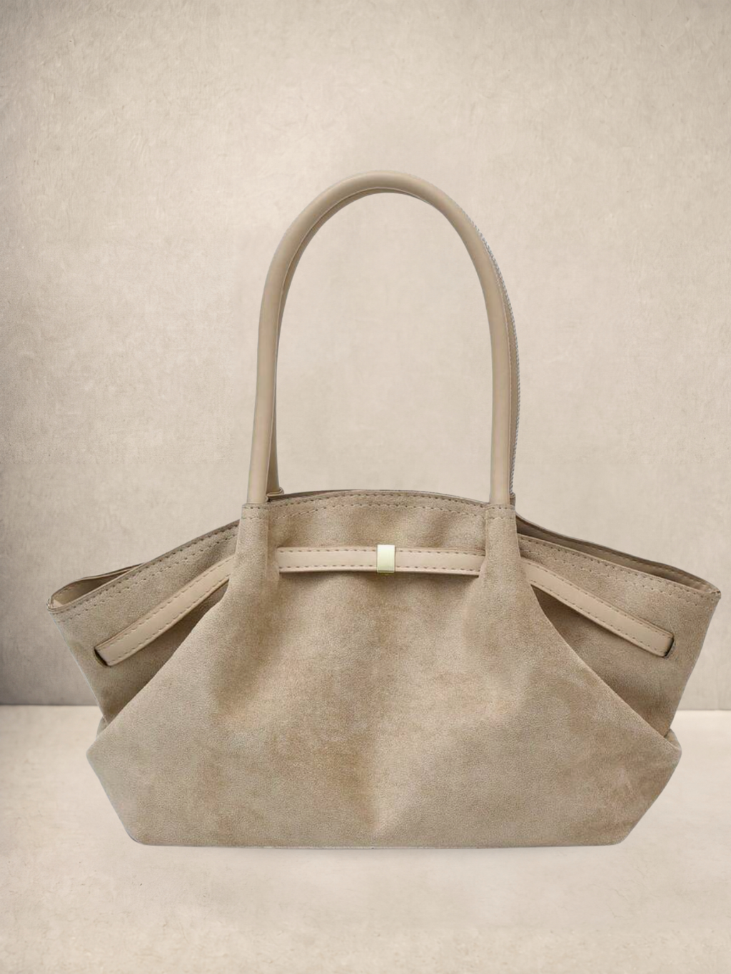 Le Orsay tote bag in beige suede-feel vegan leather, front view