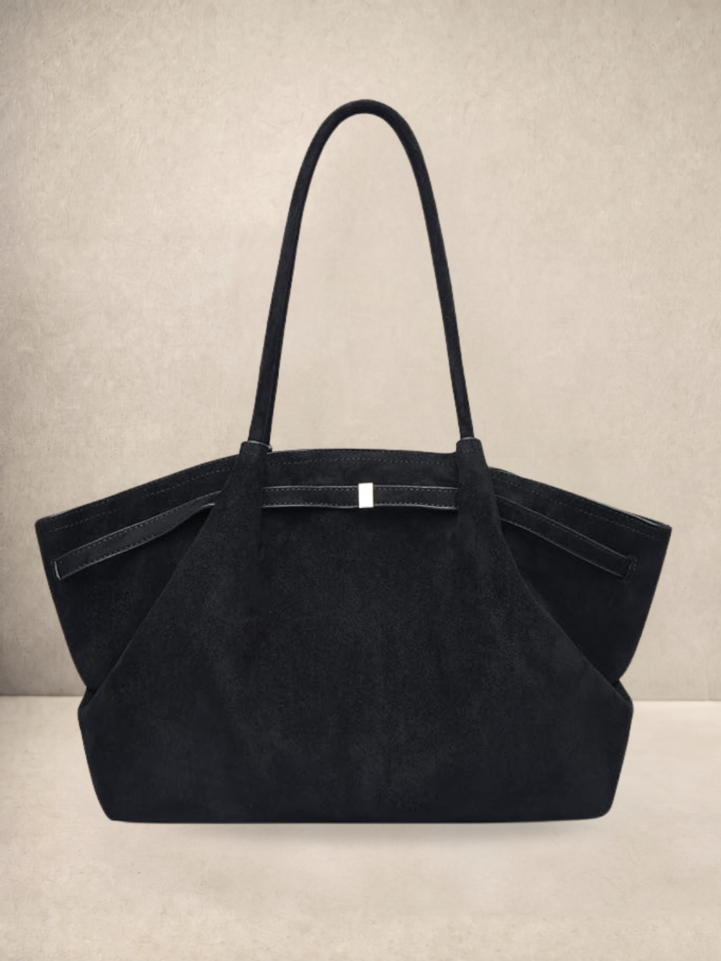 Le Orsay tote bag in black suede-feel vegan leather, front view