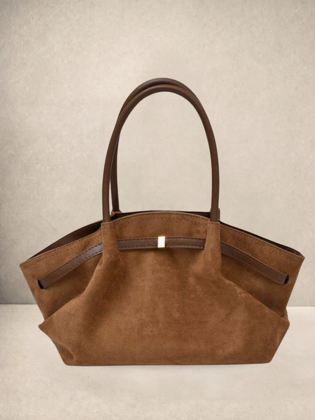 Le Orsay tote bag in brown suede-feel vegan leather, front view