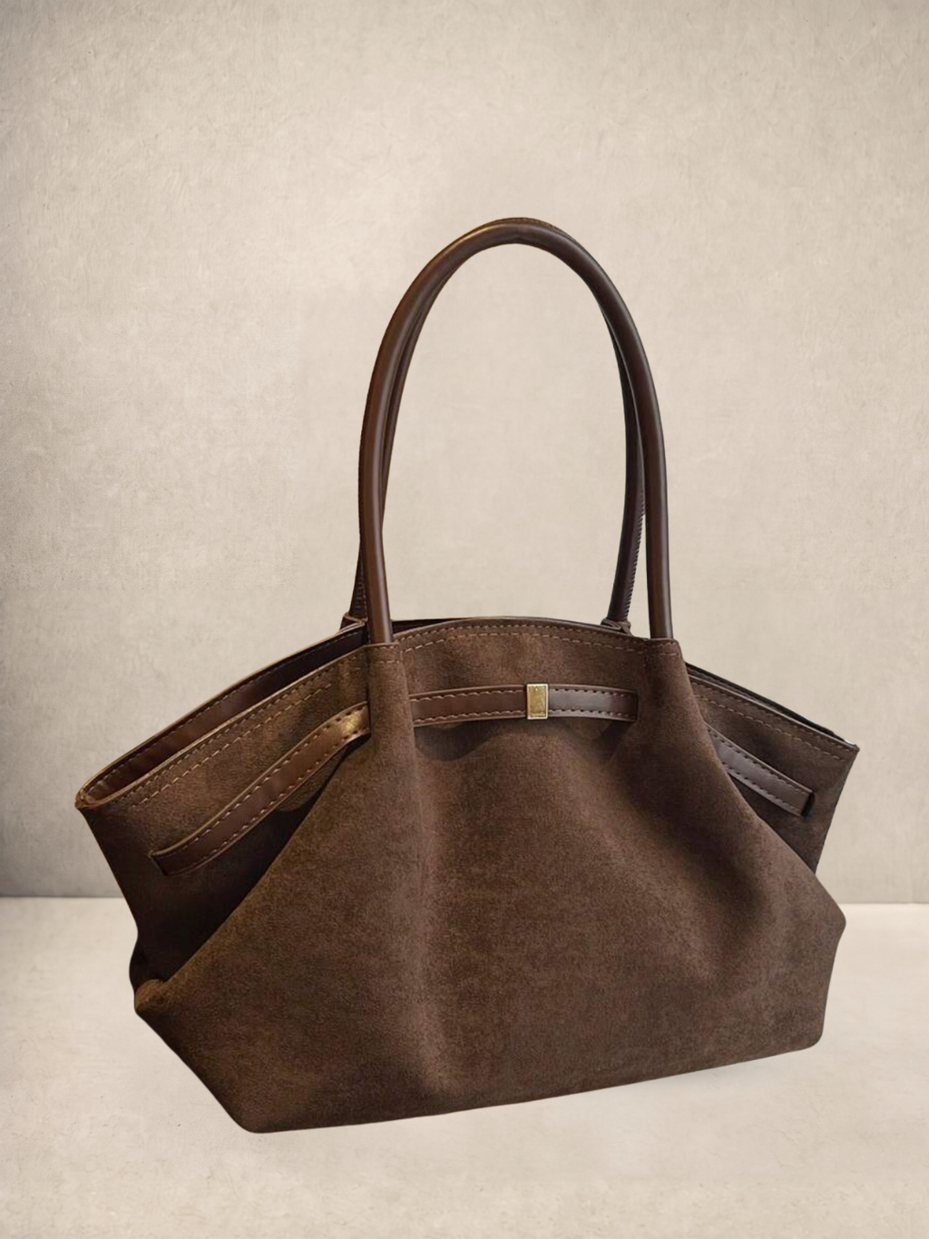 Le Orsay tote bag in coffee suede-feel vegan leather, front view
