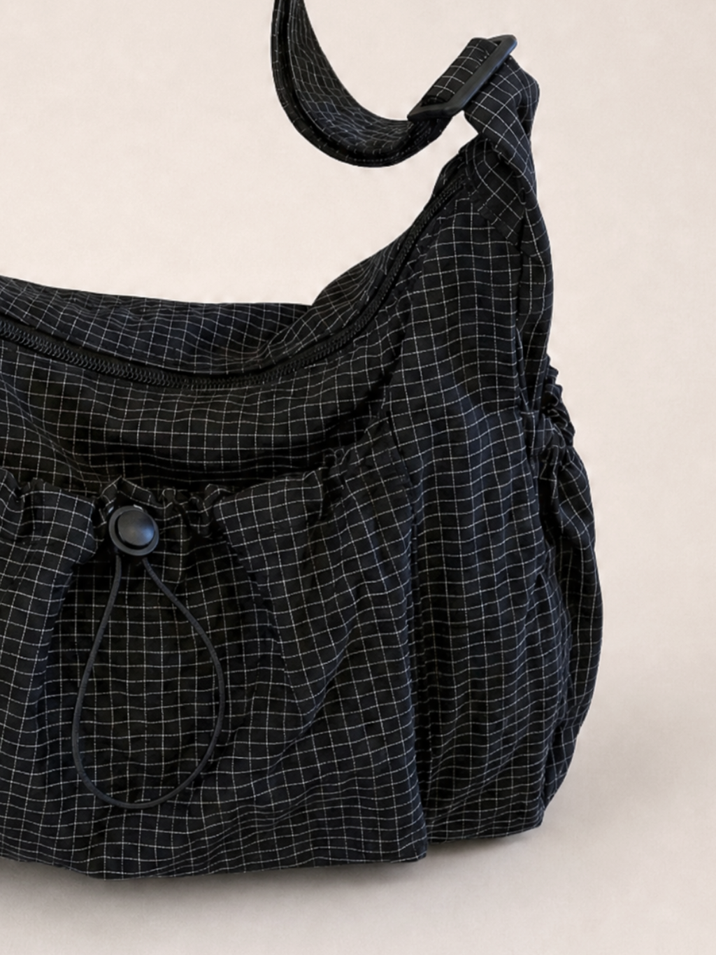 Le Rue hobo bag in black vegan leather, front view