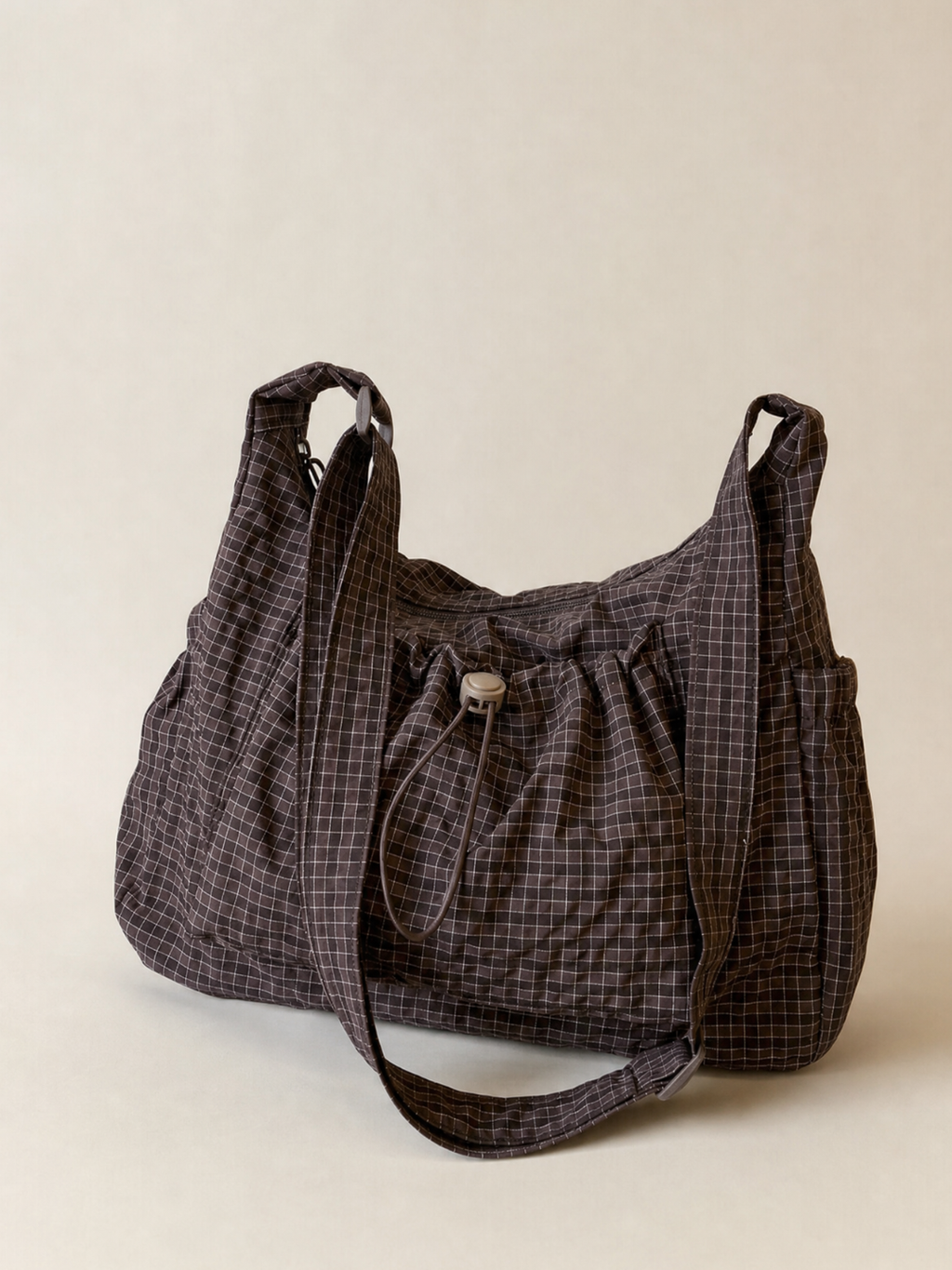 Le Rue hobo bag in brown vegan leather, front view