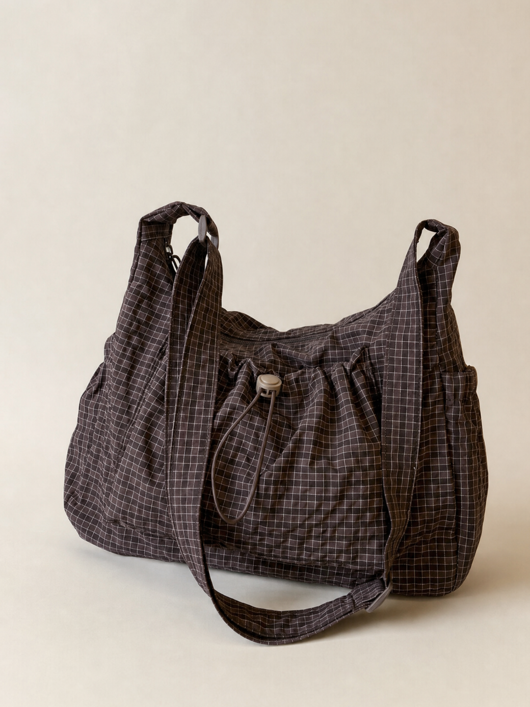 Le Rue hobo bag in brown vegan leather, front view