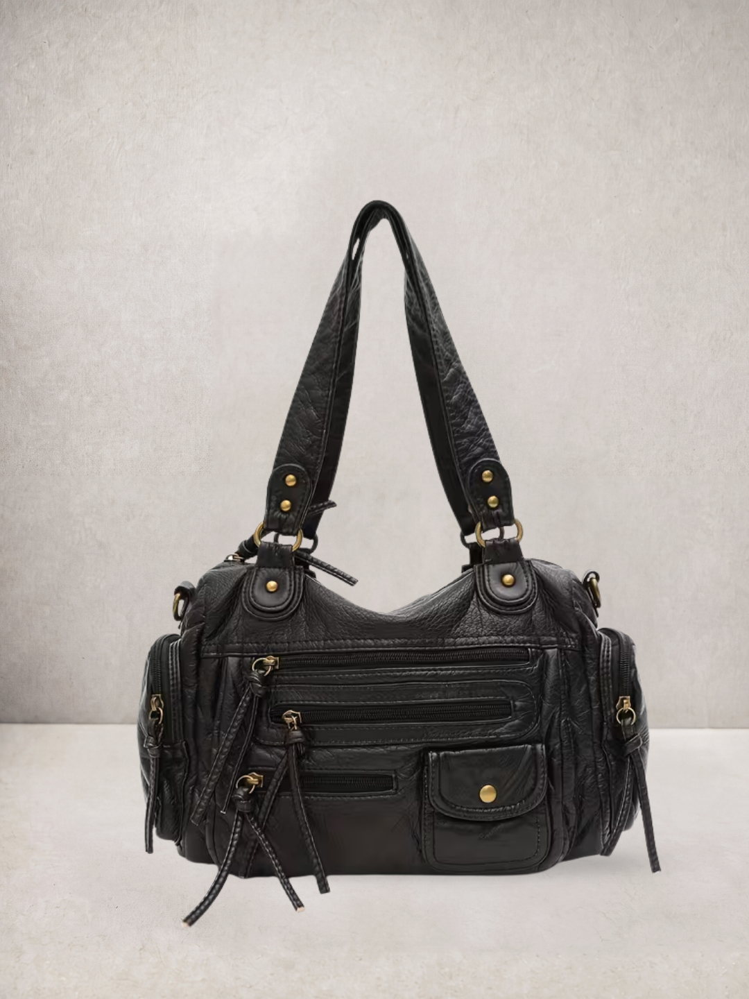 Le Vienne tote bag in black vegan leather, front view