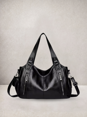 L'Elyn tote bag in black vegan leather, alternate front view