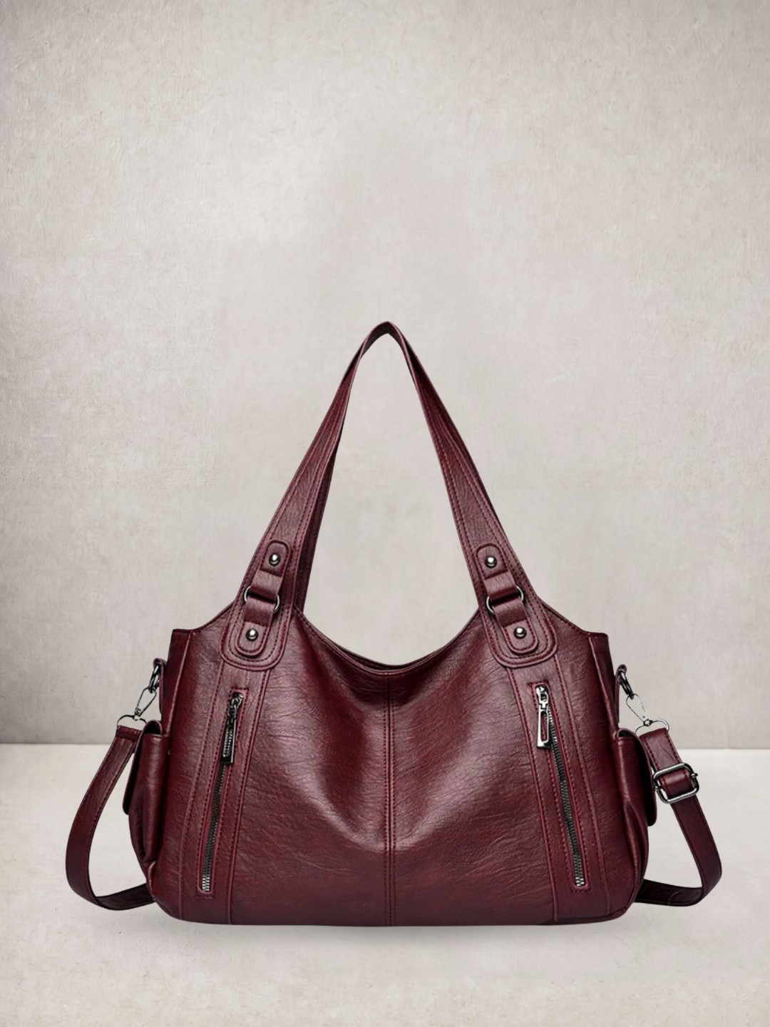 L'Elyn tote bag in burgundy vegan leather, front view