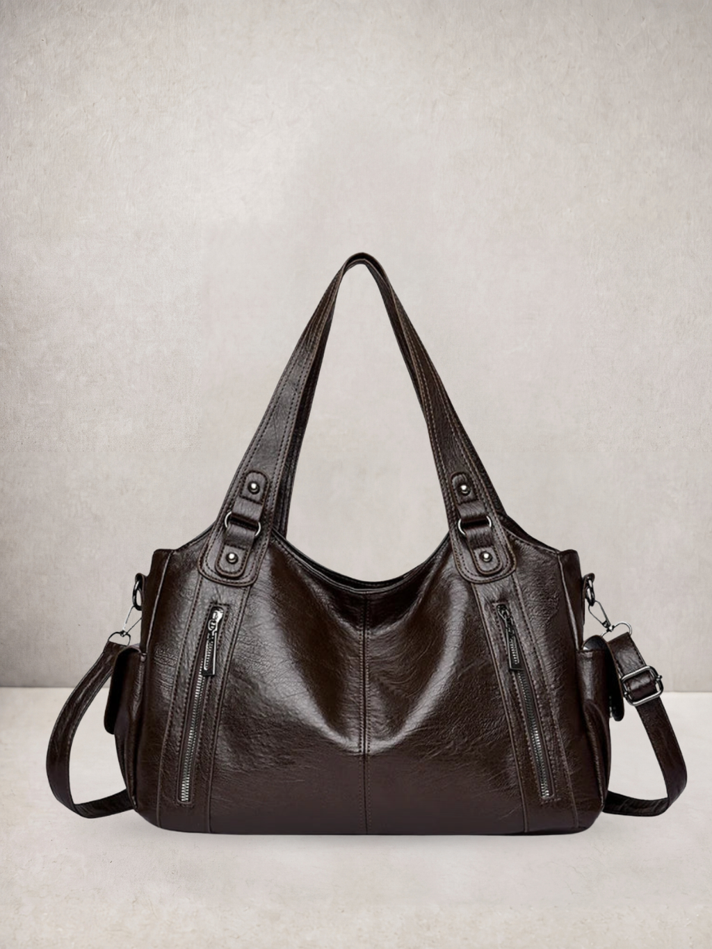 L'Elyn tote bag in coffee vegan leather, front view