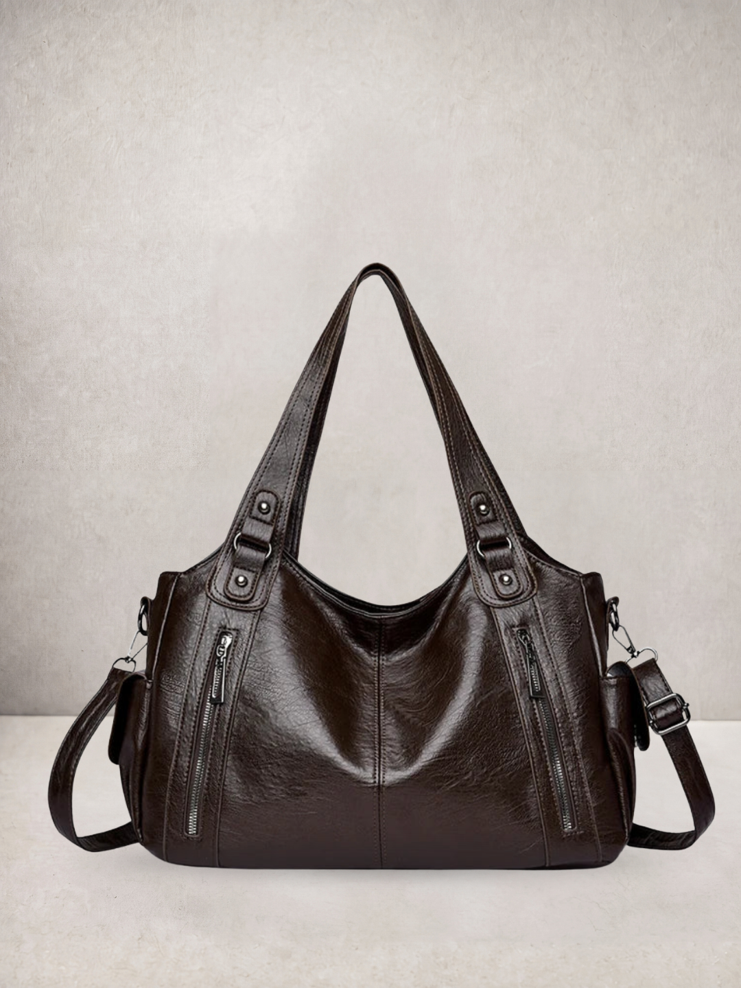 L'Elyn tote bag in coffee vegan leather, front view