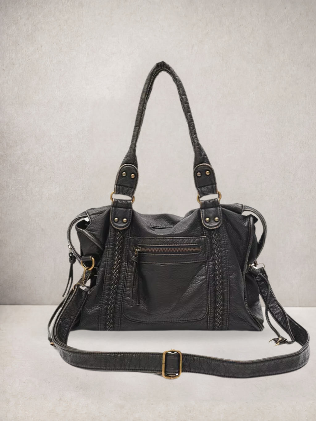Le Rogue tote bag in black vegan leather, alternate front view