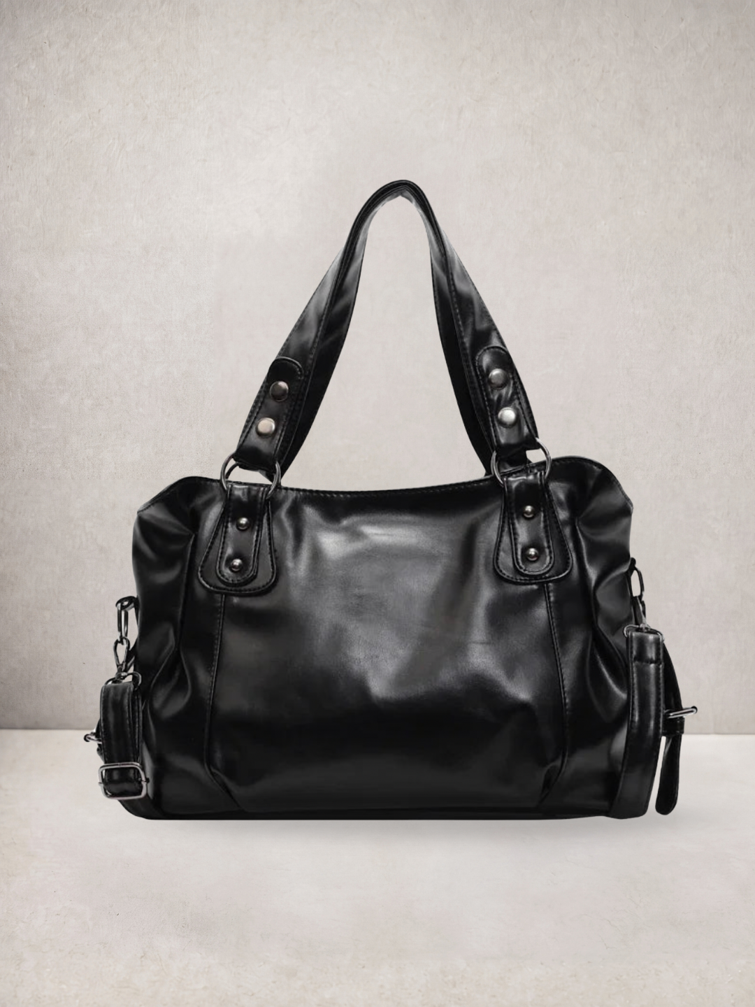 Le Sienne tote bag in black vegan leather, front view