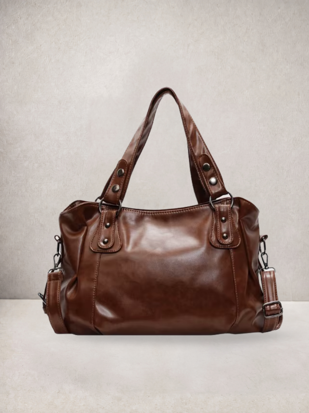 Le Sienne tote bag in brown vegan leather, front view