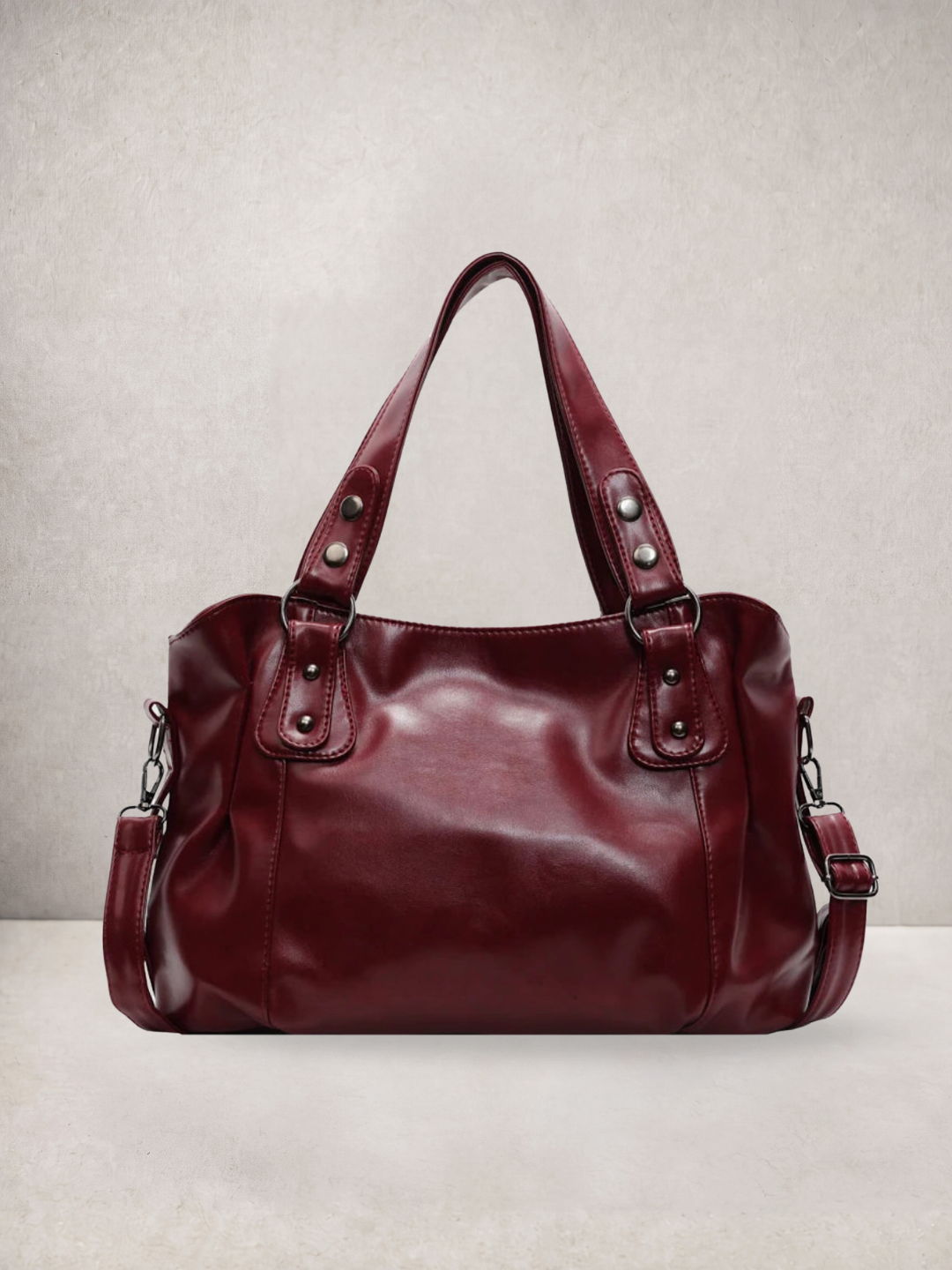 Le Sienne tote bag in burgundy vegan leather, front view