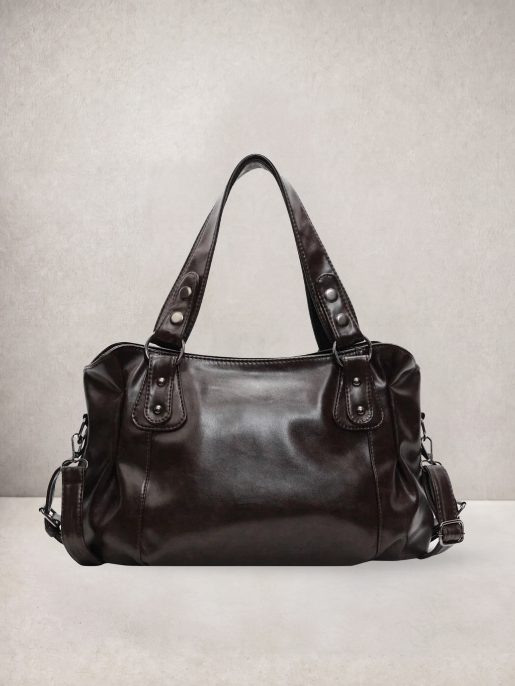 Le Sienne tote bag in coffee vegan leather, front view