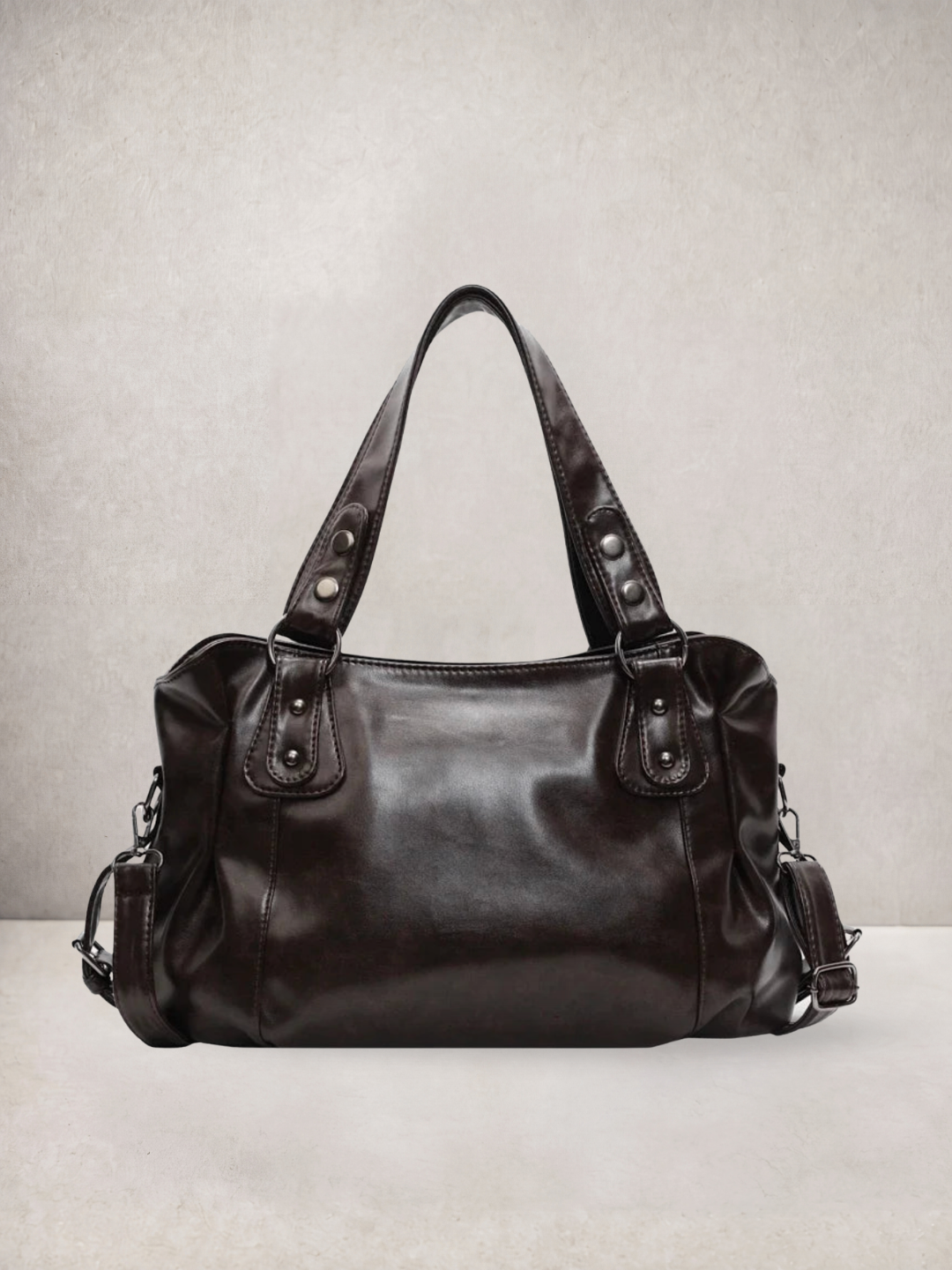 Le Sienne tote bag in coffee vegan leather, front view